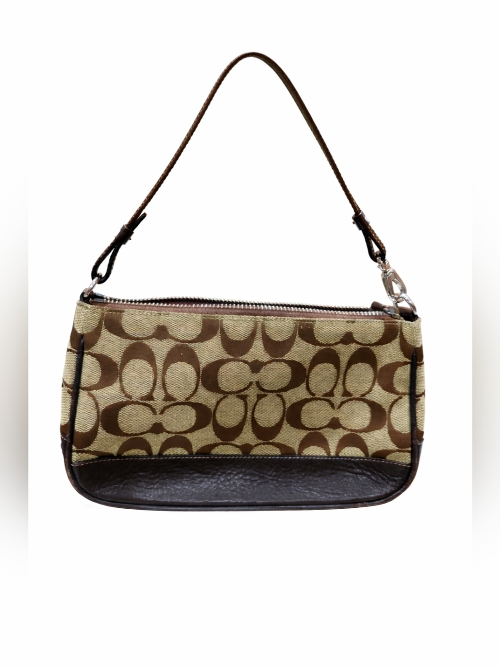 Coach Signature C Demi Pouch Brown Jacquard Leather Baguette 6094 Y2K Vintage